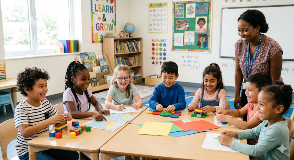 Children learning and growing together in a classroom